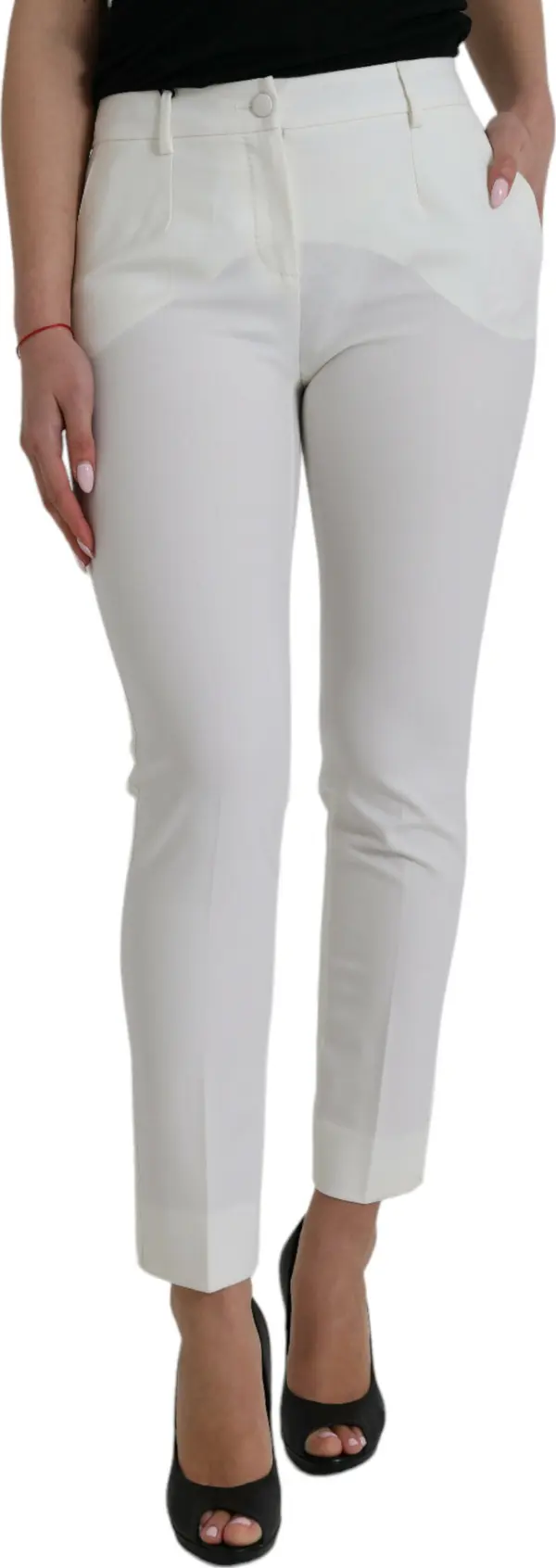 White Wool Mid Waist Tapered Pants