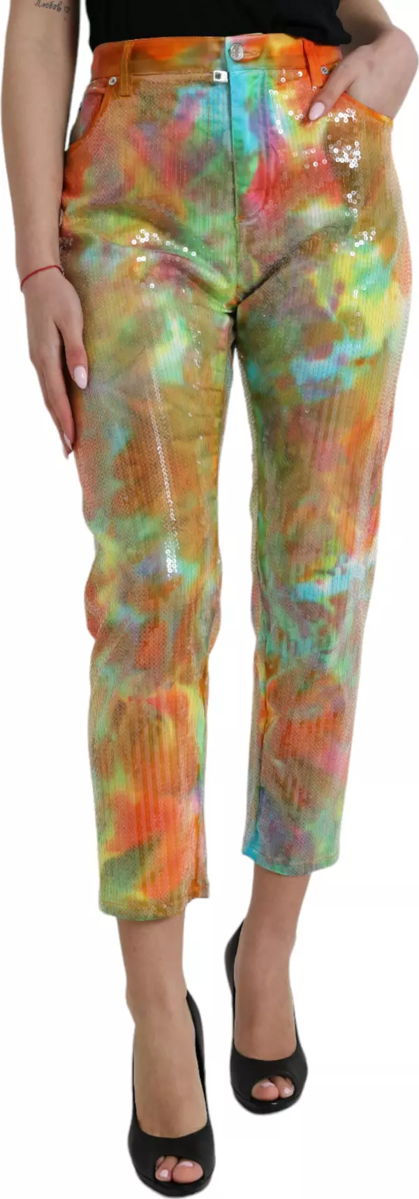 Multicolor Tie Dye Sequined High Waist Cropped Pants