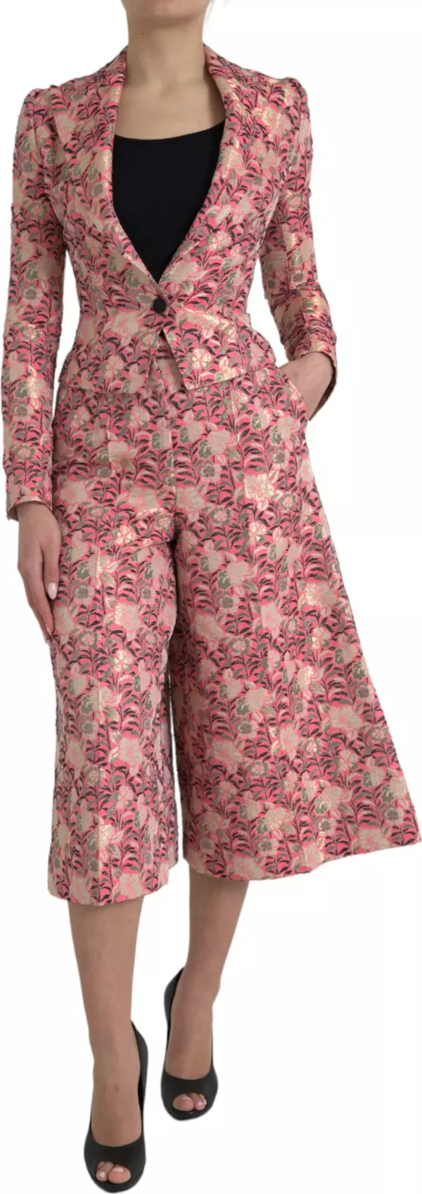Pink Floral Jacquard Slim Fit 2 Piece Suit