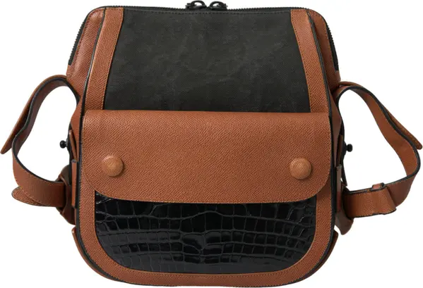 Black Brown Exotic Skin Leather Vertical Crossbody Purse Bag