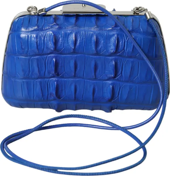 Blue Exotic Skin Leather Shoulder Crossbody Box Clutch Bag
