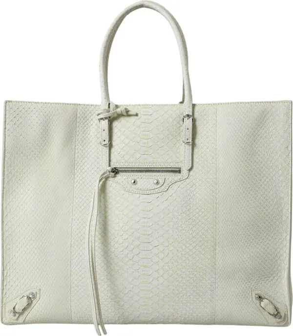 White Yellow Exotic Skin Leather Shopping Tote PAPIER Bag