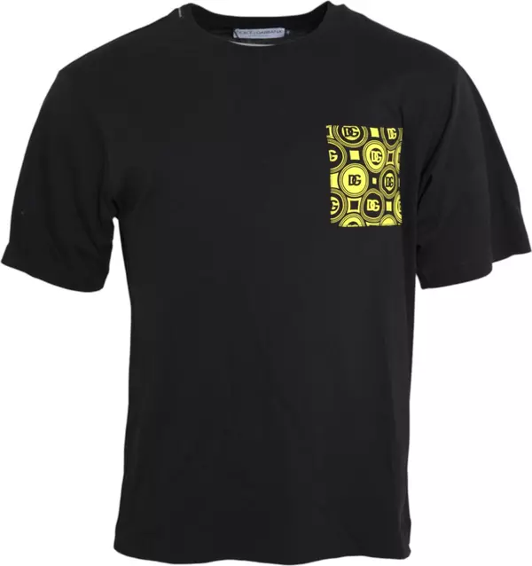 Black Printed Pocket Cotton Crewneck T-shirt