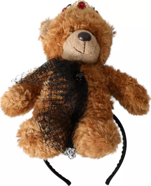 Brown Teddy Bear Gold Crystal Crown Hair Band Diadem