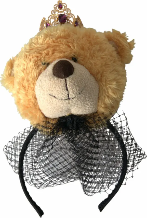 Brown Teddy Bear Gold Crystal Crown Hair Band Diadem