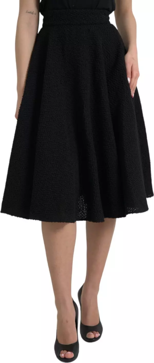 Black High Waist A-line Knee Length Skirt