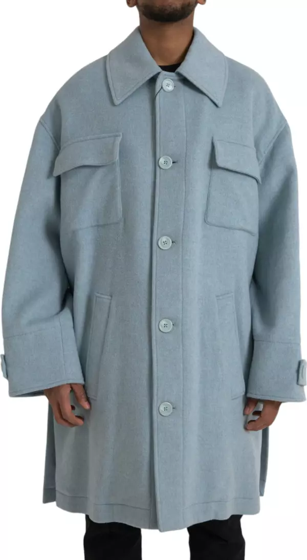 Light Blue Wool Button Trench Coat Jacket