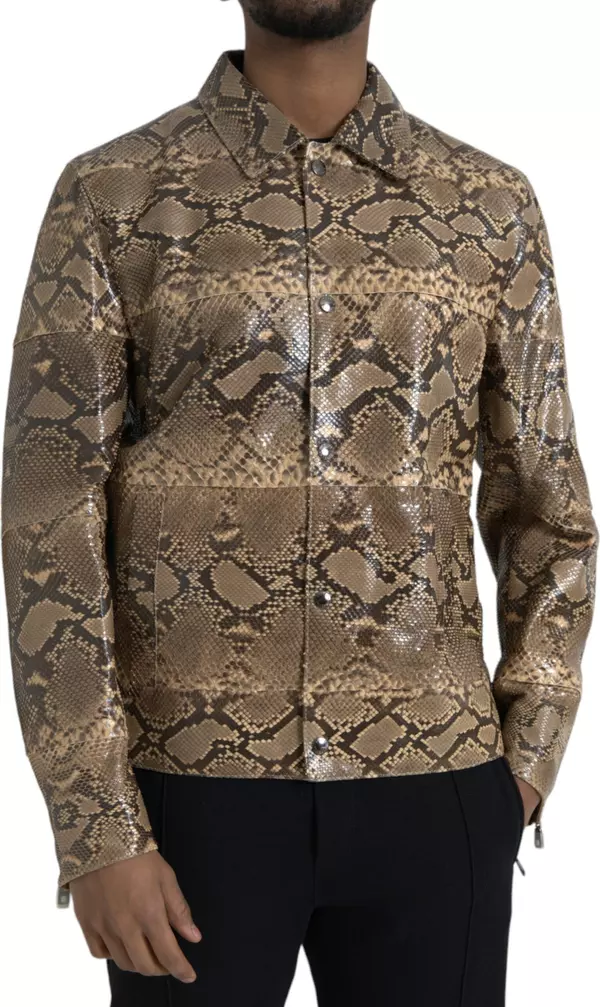 Beige Exotic Leather Biker Blouson Jacket