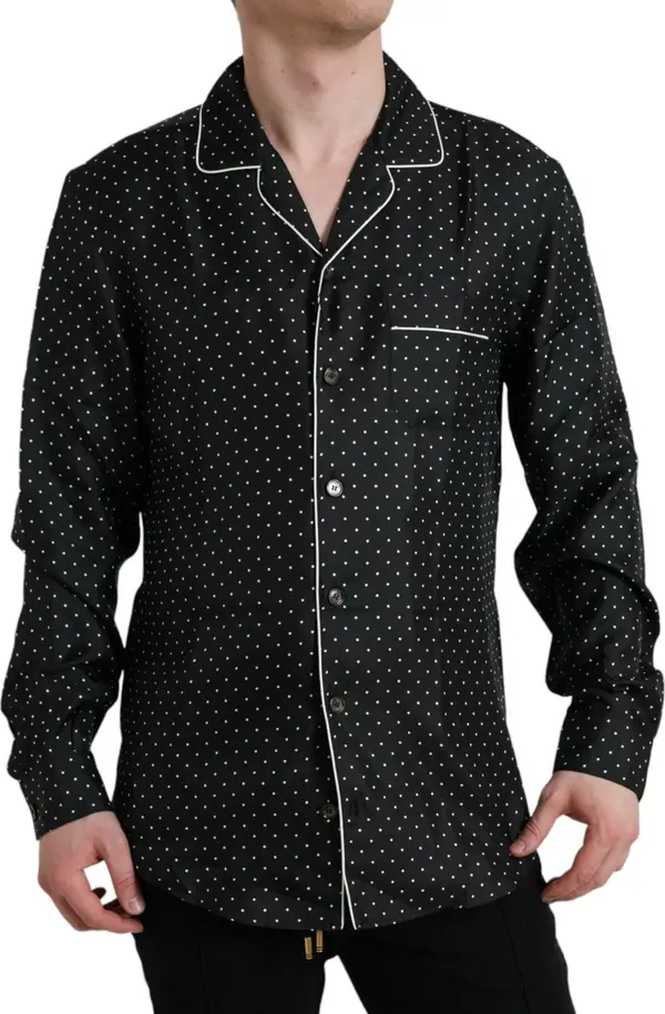 Black Polka Dot Silk Long Sleeve Shirt