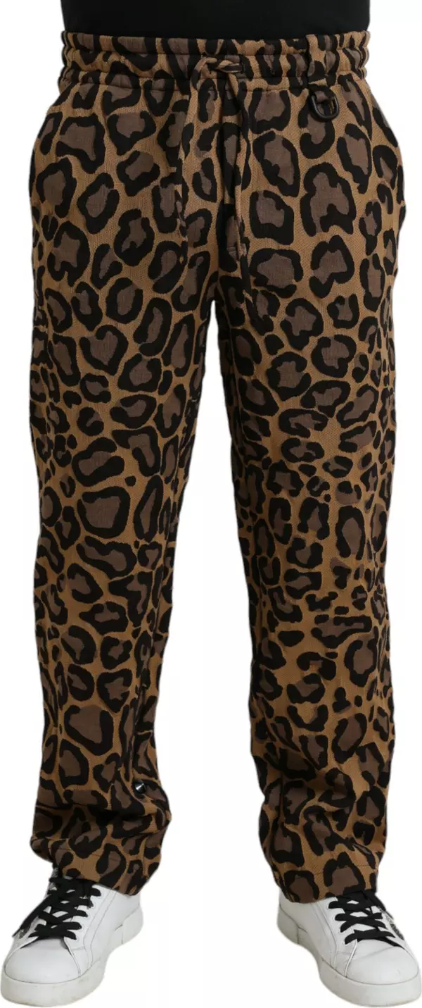 Brown Leopard Print Polyester Jogger Pants