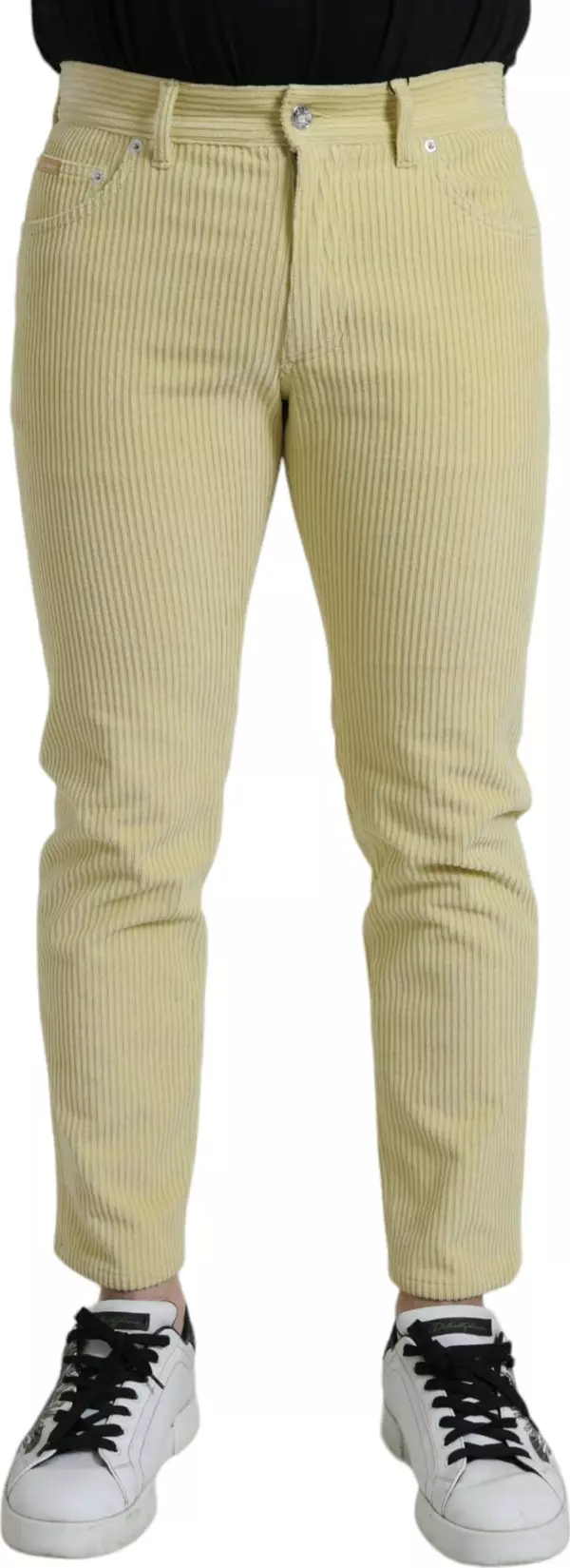 Yellow Corduroy Logo Plaque Skinny Denim Jeans