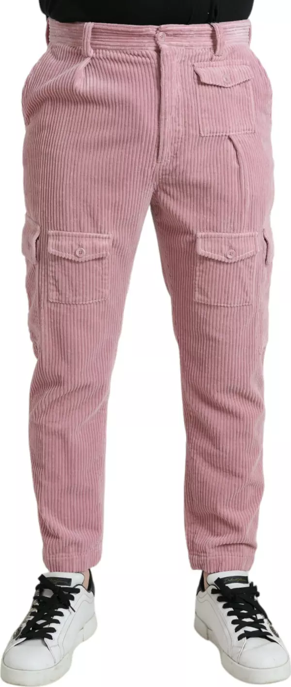 Pink Corduroy Cotton Stretch Skinny Cargo Jeans