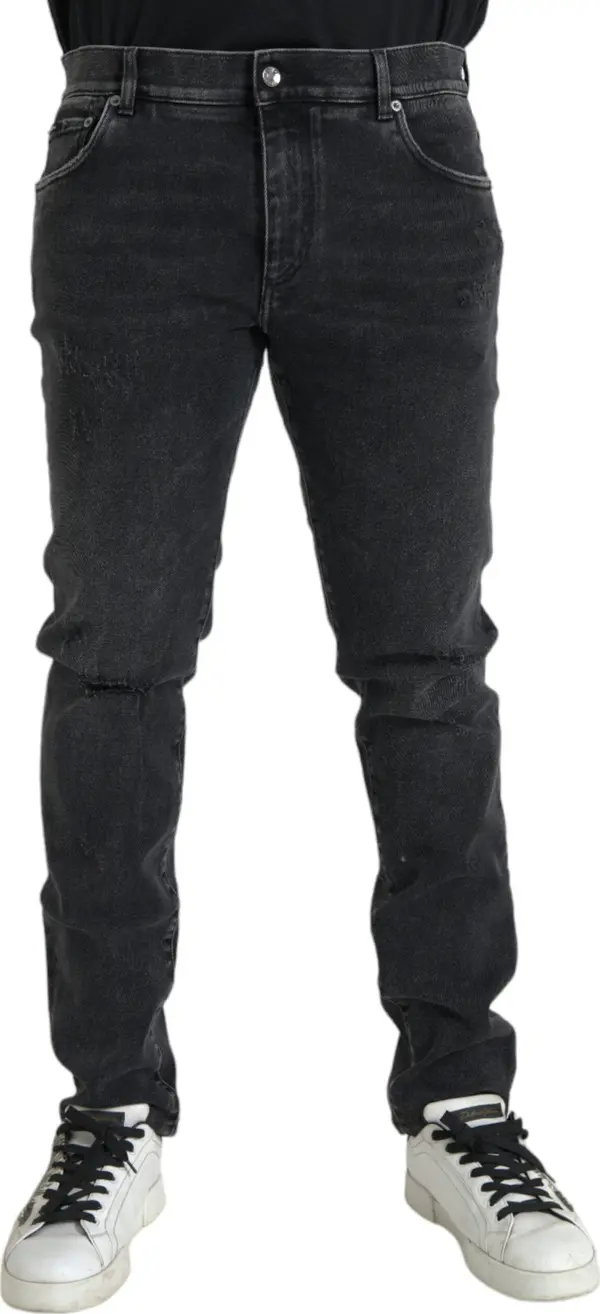 Gray Cotton Stretch Skinny Denim Logo Jeans