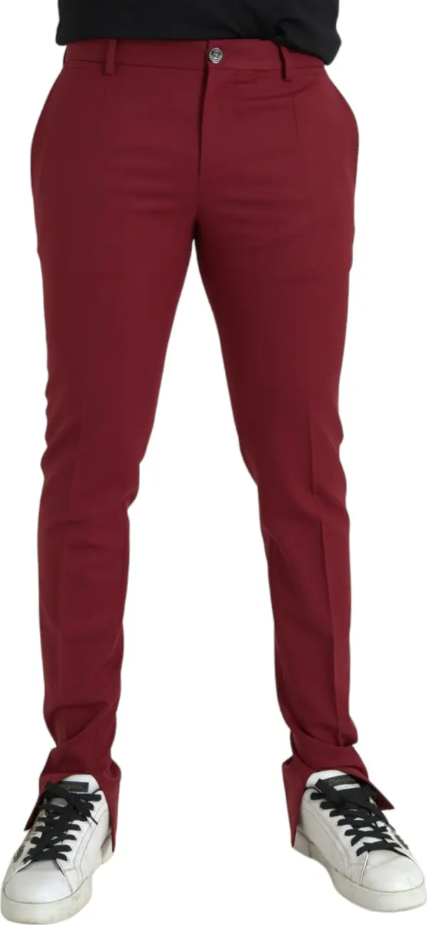 Red Wool Men Slim Fit Dress Pants