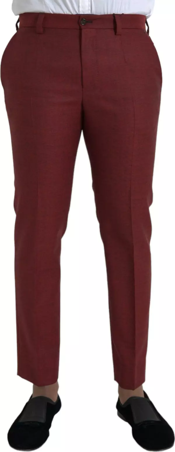 Maroon Wool Men Skinny Dress Pants
