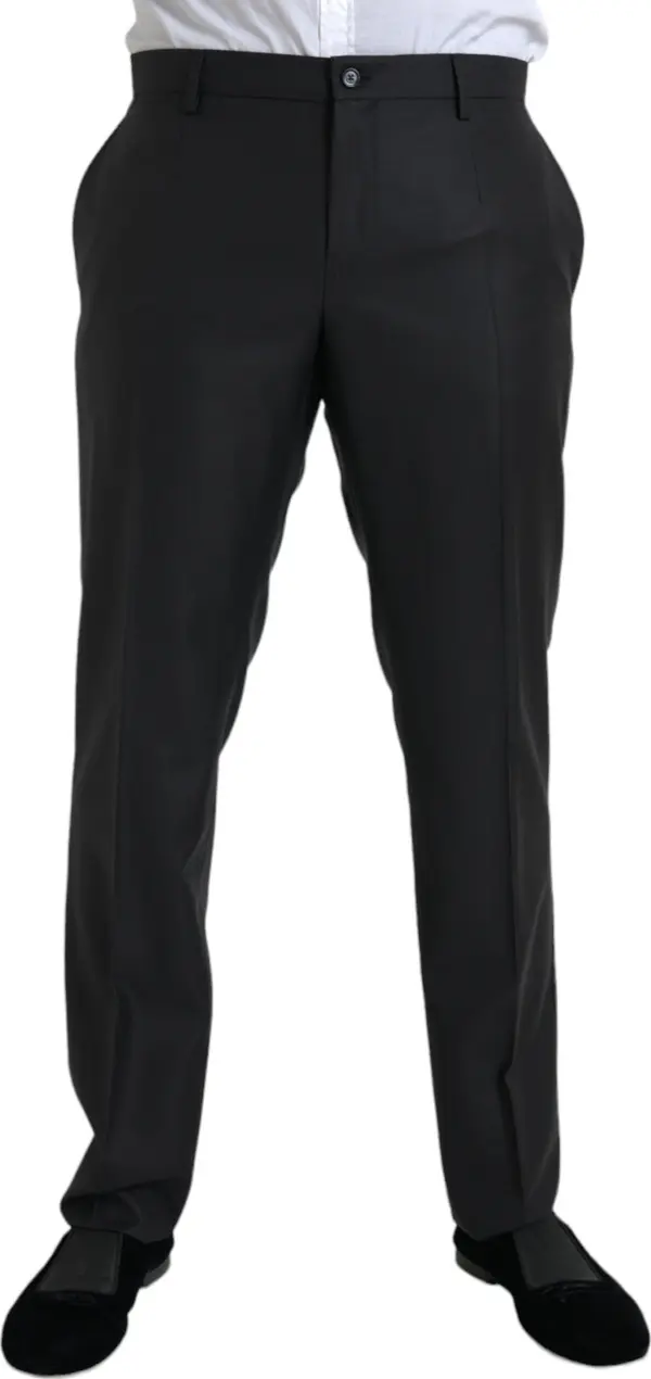 Black Wool Silk Skinny Dress Pants