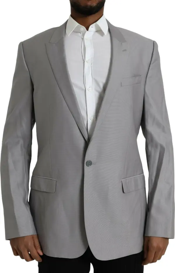 Gray Wool Peak Single Breasted Coat Blazer