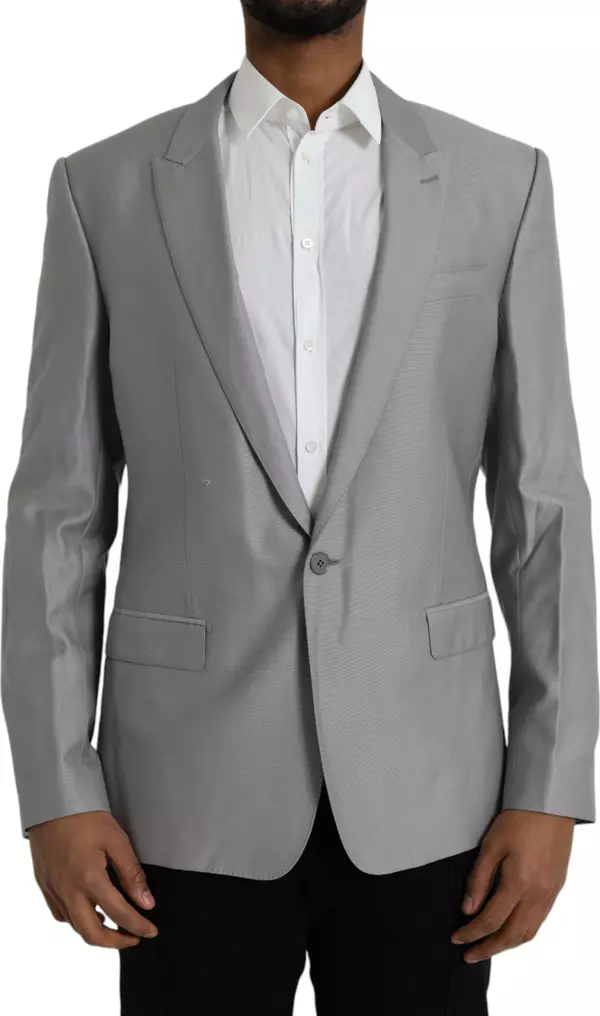 Gray Wool Peak Single Breasted Coat Blazer
