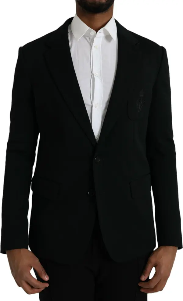 Black Wool Notch Single Breasted Coat Blazer