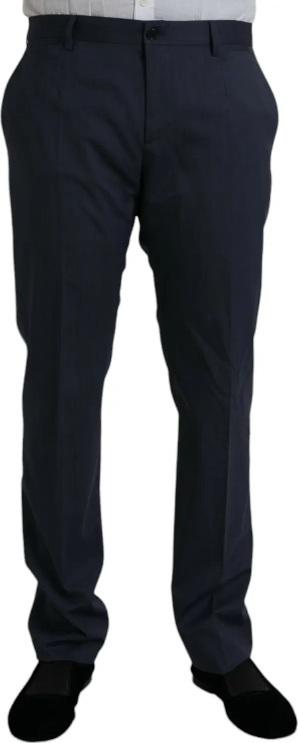 Blue Wool Slim Fit Dress Formal Pants
