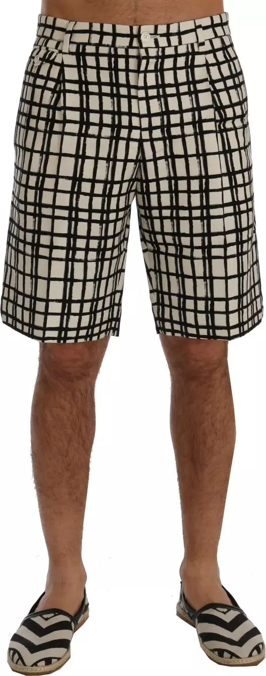 White Black Striped Casual Shorts