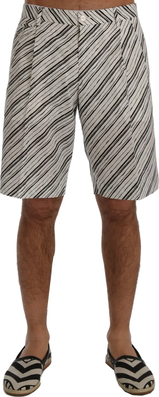 White Black Striped Casual Shorts