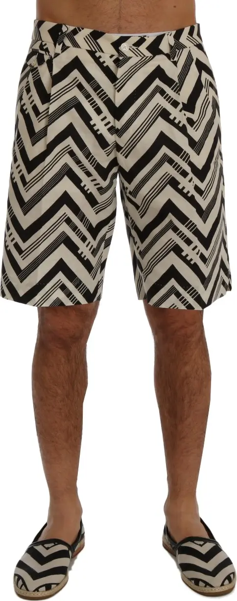White Black Striped Cotton Linen Shorts