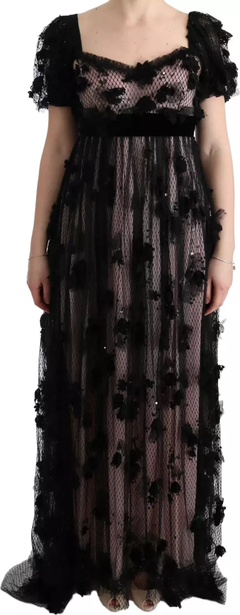Black Pink Silk Applique Shift Dress