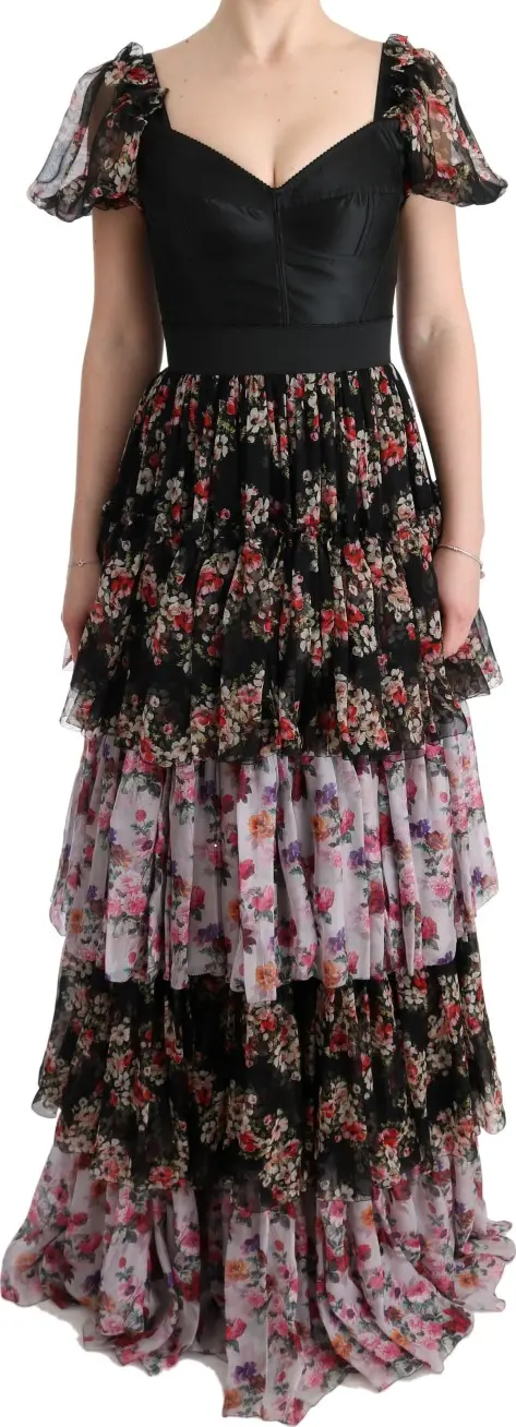 Multicolor Silk Stretch Floral Shift Long Dress