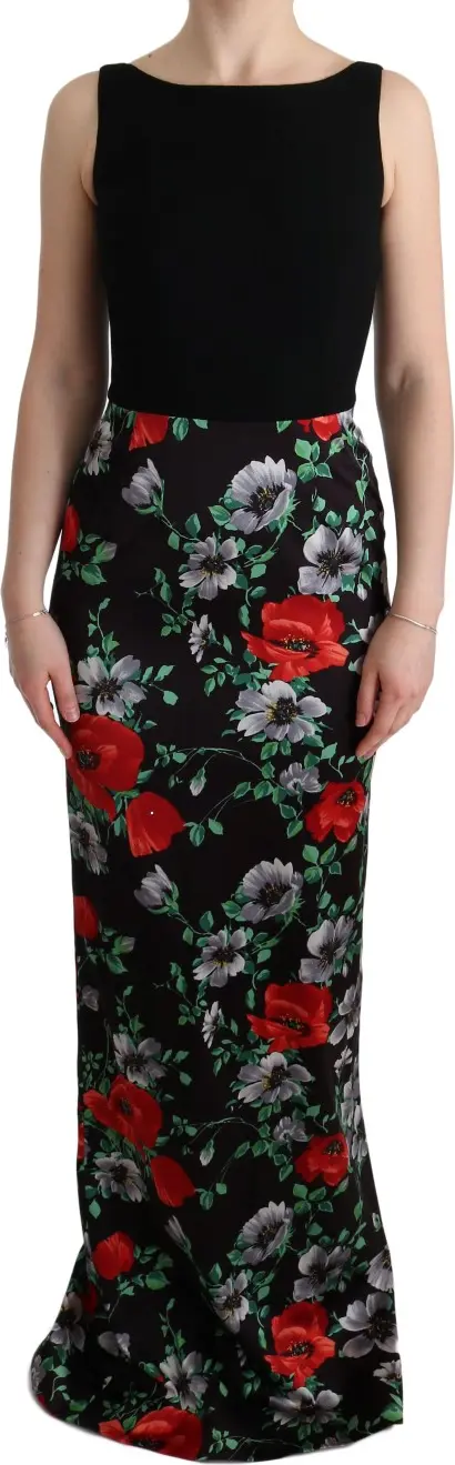 Multicolor Floral Print Stretch Sheath Long Dress
