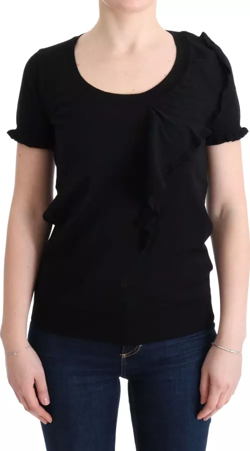 Black 100% Lana Wool Top Blouse T-shirt