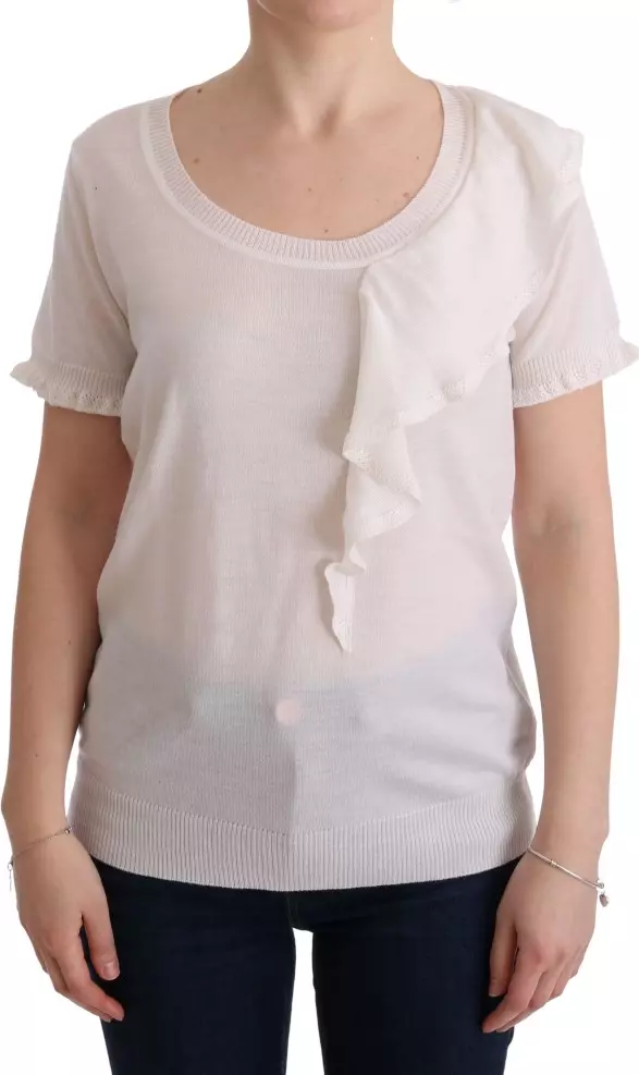 White 100% Lana Wool Top Blouse T-shirt
