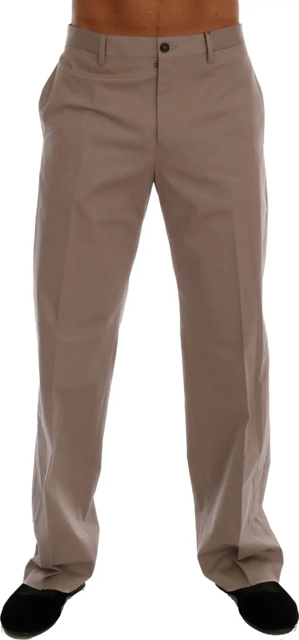 Beige Cotton Stretch Chinos Pants