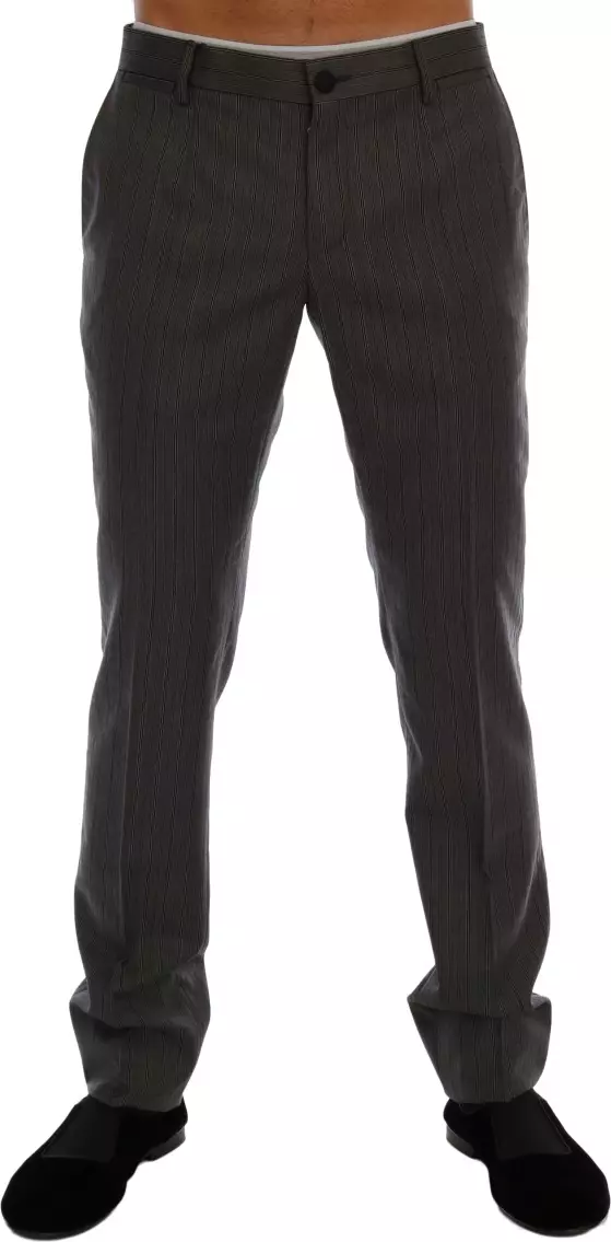 Gray Wool Striped Formal Pants