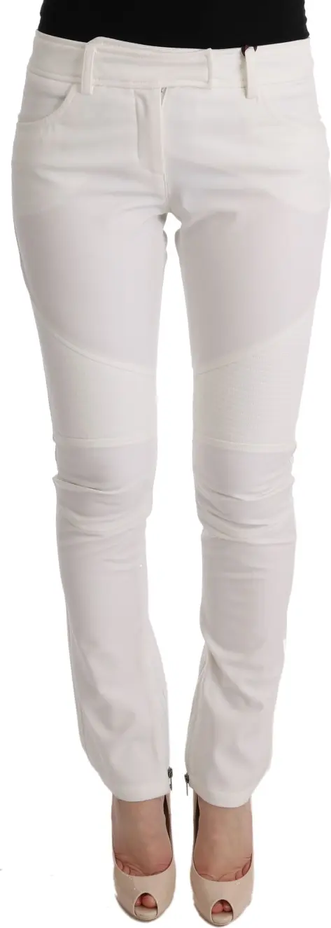 White Cotton Slim Fit Casual Pants