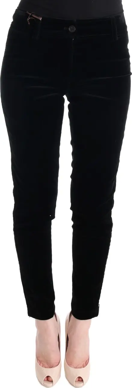 Black Viscose Blend Velvet Cropped Pants