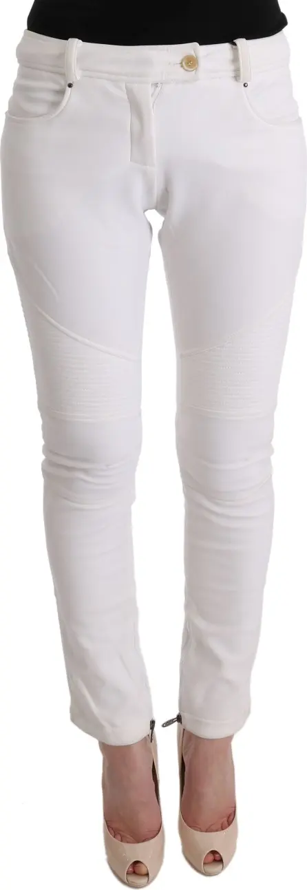 White Cotton Slim Fit Casual Pants
