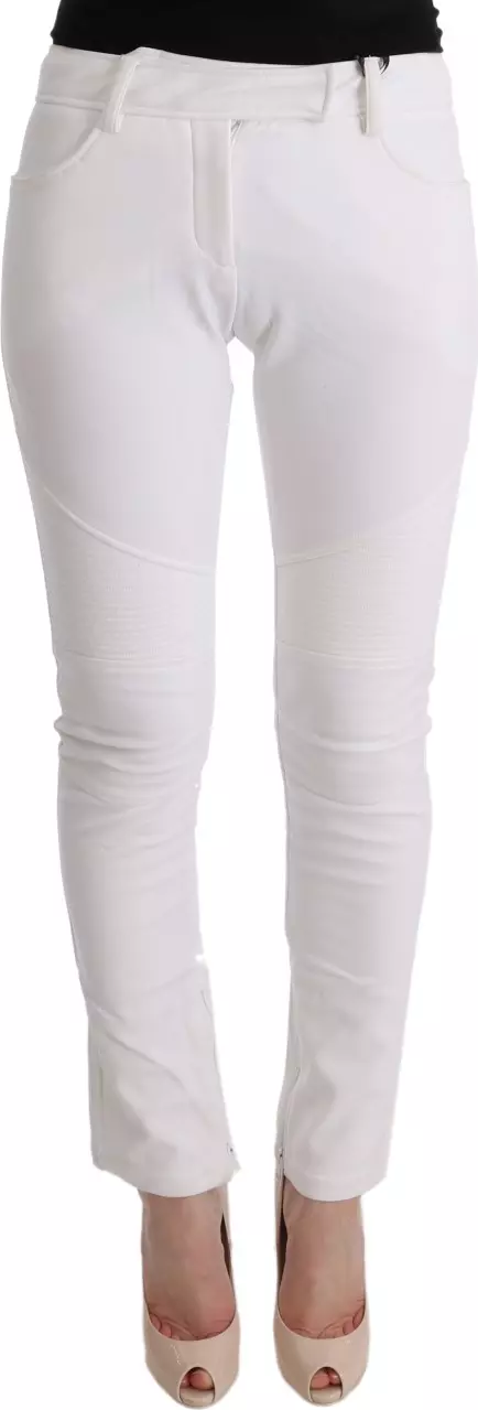 White Cotton Slim Fit Casual Pants