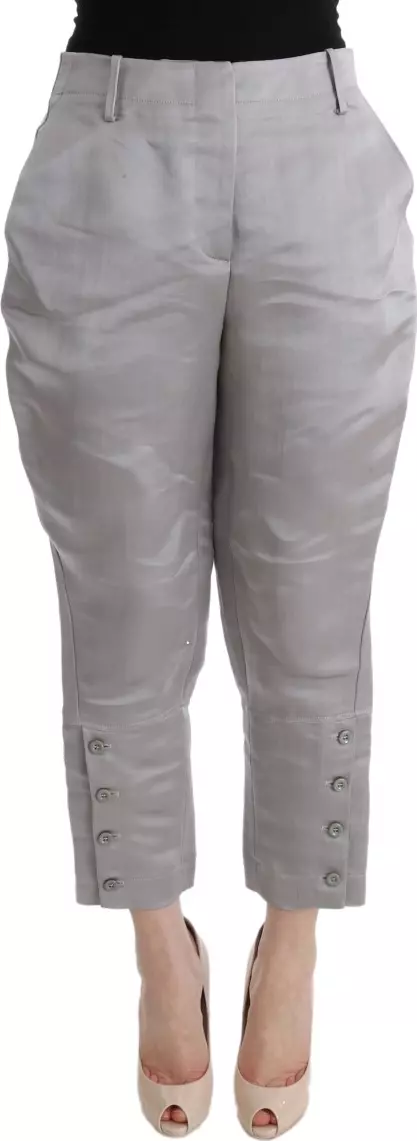 Gray Silk Cropped Casual Pants