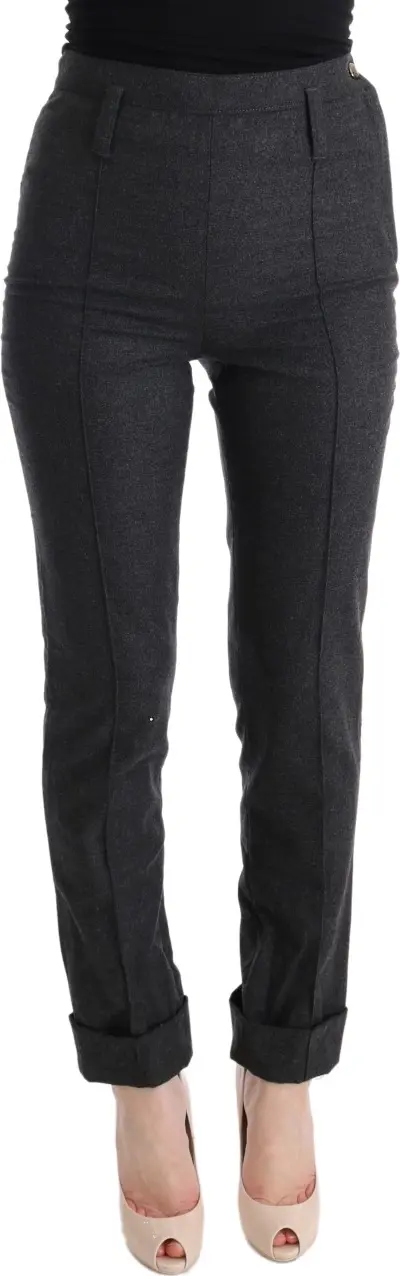 Gray Virgin Wool Skinny Casual Pants