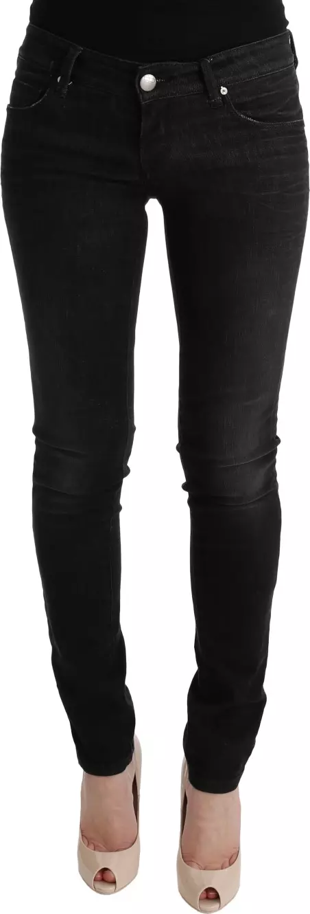 Black Denim Cotton Bottoms Slim Fit Jeans