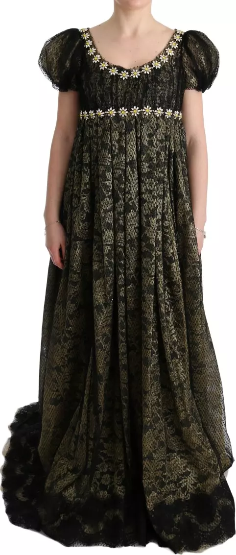 Black Yellow Crystal Lace Shift Dress
