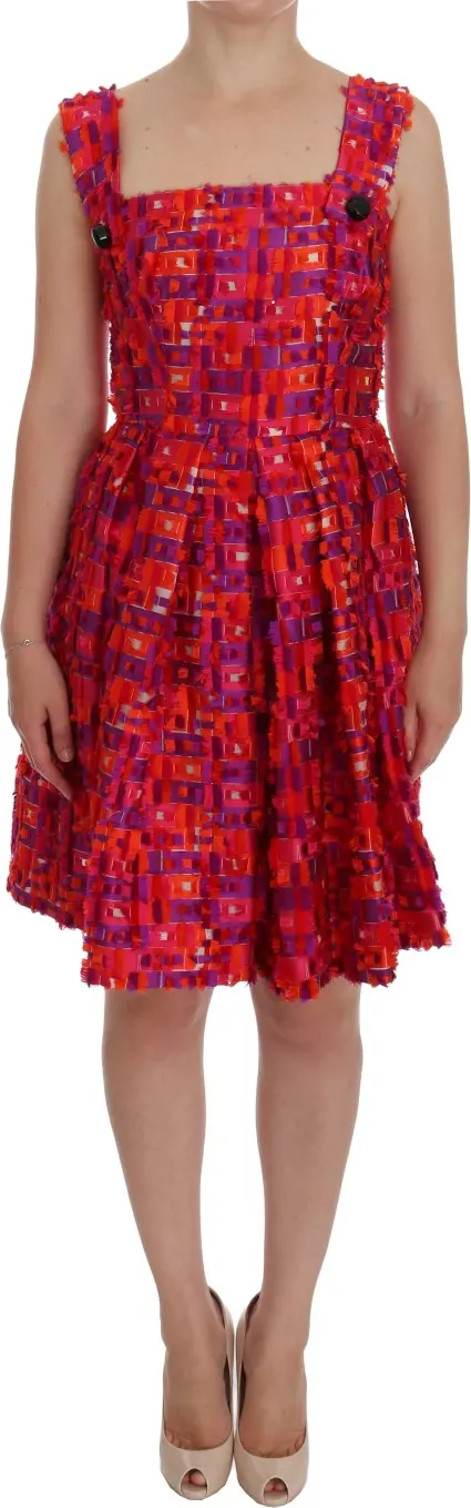 Pink Patterned A-line Above Knees Dress