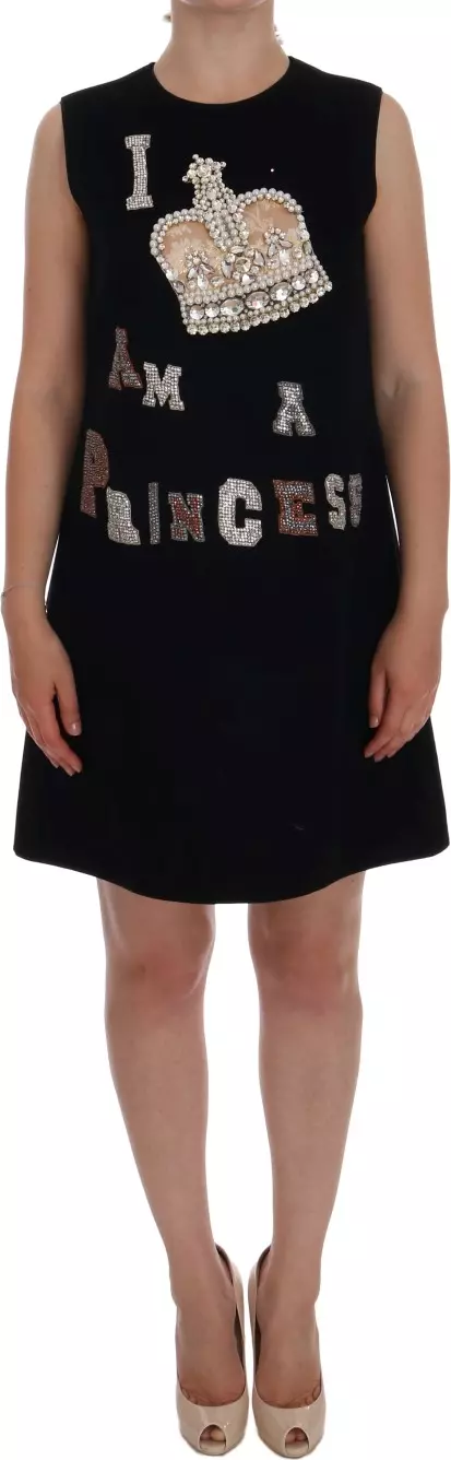 Black I AM A PRINCESS Crystal Shift Dress