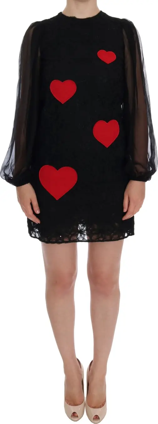 Black Lace Red Heart Shift Dress