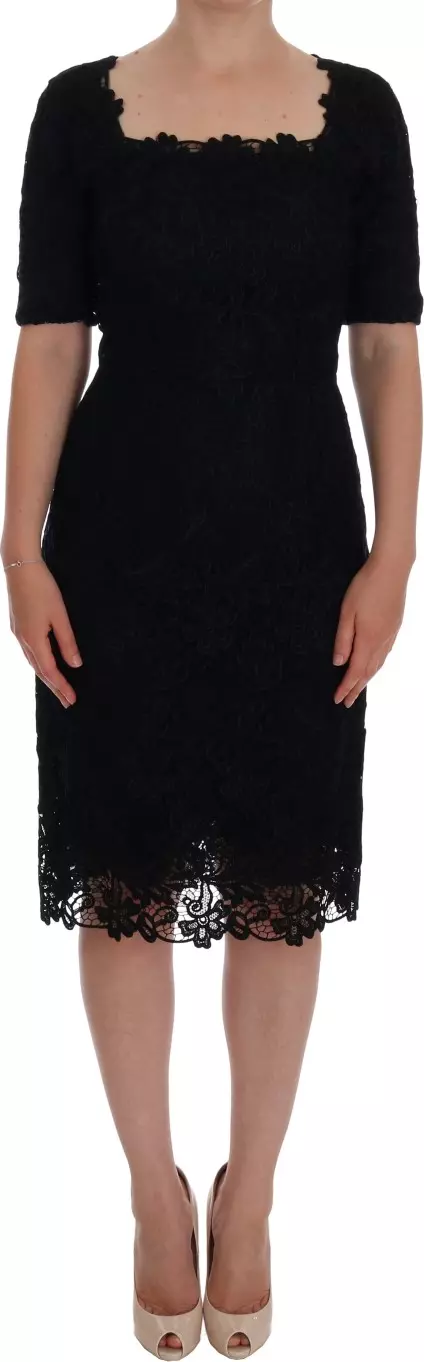 Black Floral Ricamo Sheath Dress