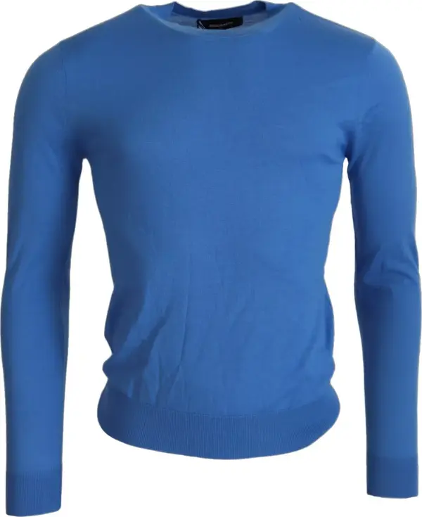Blue Wool Long Sleeves Crewneck Pullover Sweater