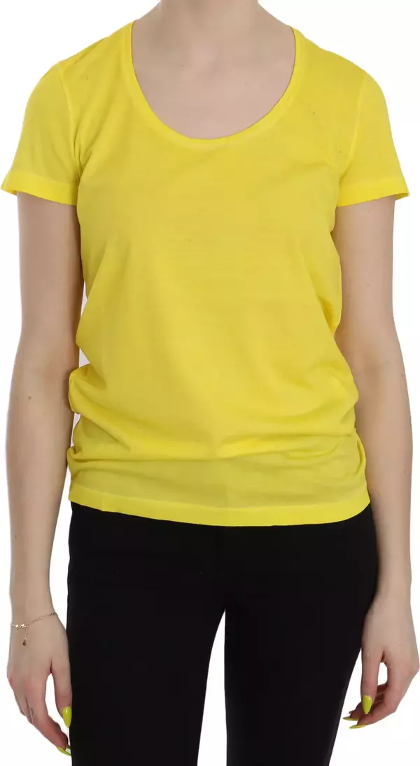 Yellow Round Neck Short Sleeve Shirt Top Blouse