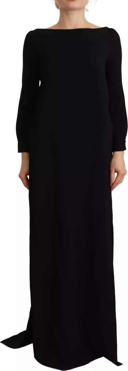 Black Long Sleeves Side Slit Floor Length Dress