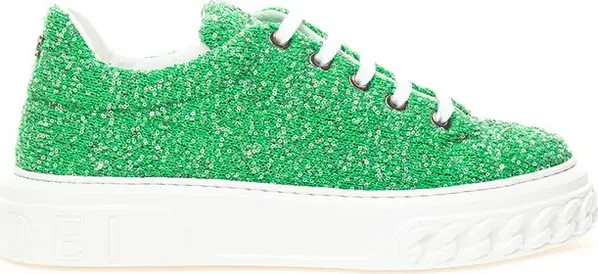 Green Fabric And Leather Athletic Sneakers
